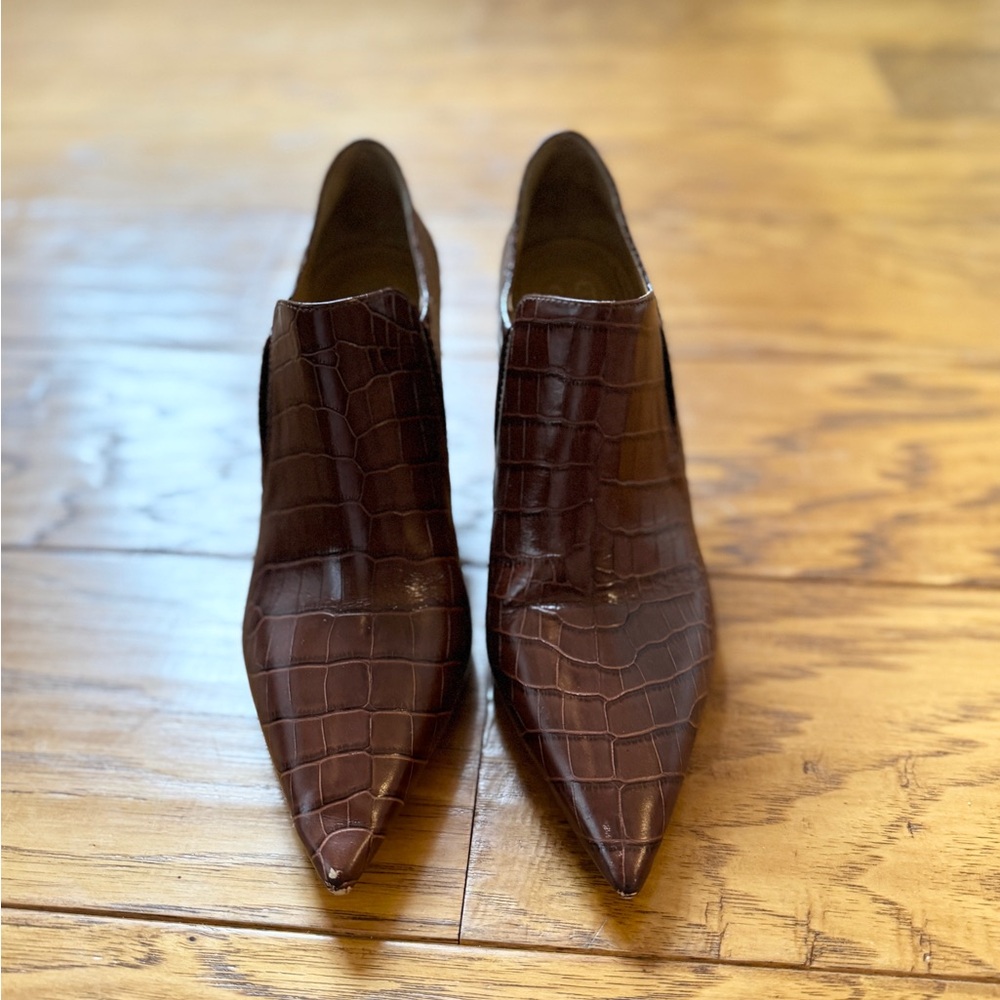 TORY BURCH Georgina BOOTIE Brown Crocodile Effect POINTY HEEL Size 9.5M - Picture 5 of 14